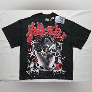 Hellstar Black Graphic T-Shirt with Red and White Design